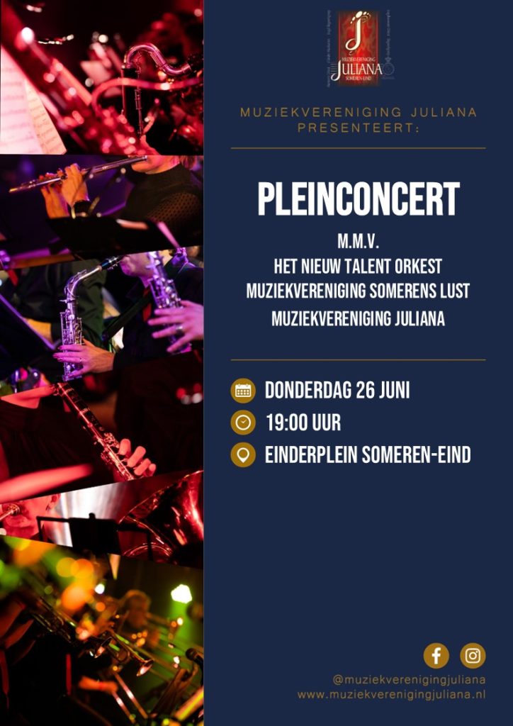 Pleinconcert Muziekvereniging Juliana op donderdag 26 juni