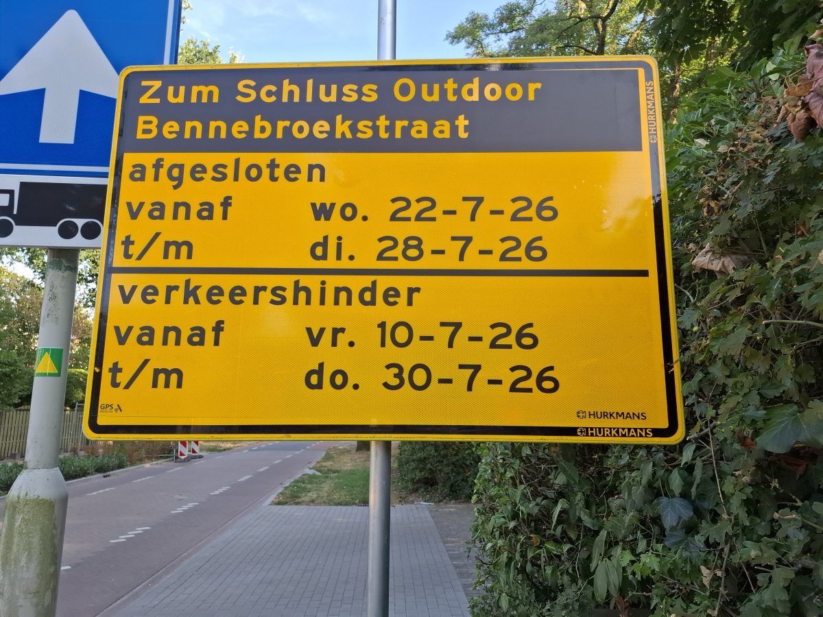 Bennenbroekstraat tijdelijk afgesloten